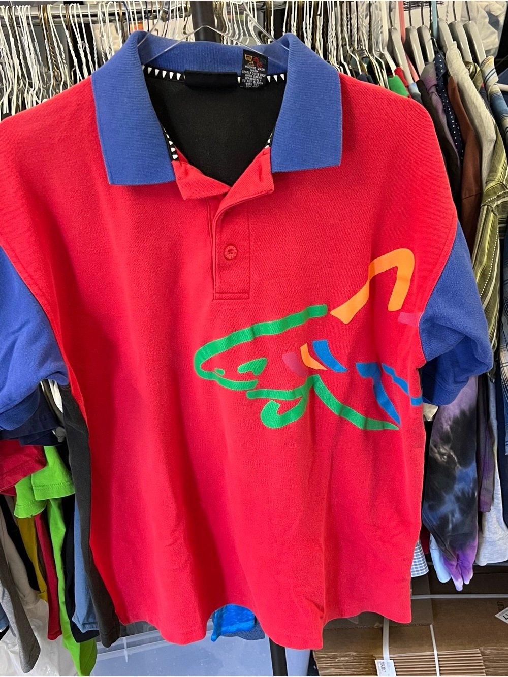 Vintage Greg Norman Shark Wrap Around Colorblock Polo Shirt Mens Size Medium